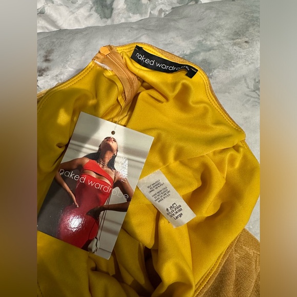 Naked wardrobe yellow mustard stretchy jumpsuit in size large - Picture 3 of 4